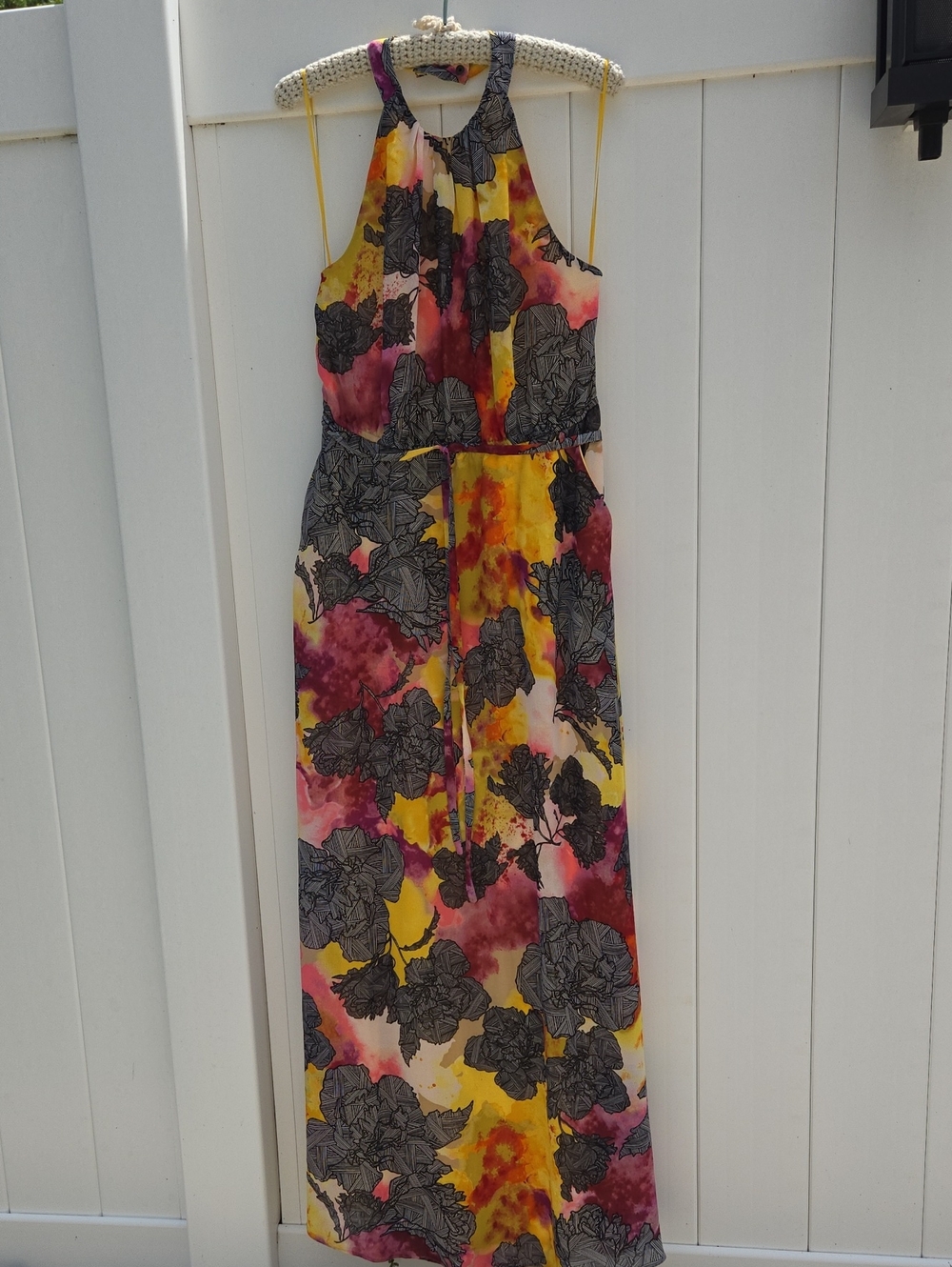Vince Camuto Floral Halter Maxi Dress in Yellow, Pink & Black